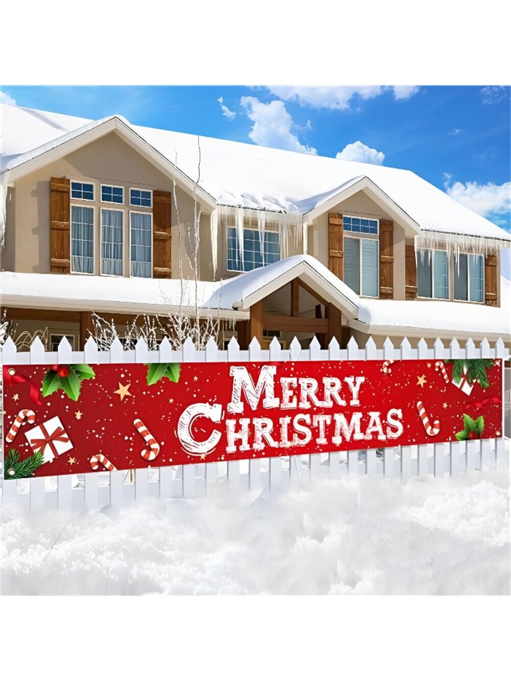 Merry Christmas Banner 120 X 20 Inch - Large Xmas Decorations Clearance